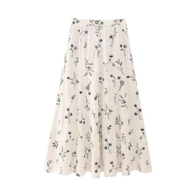 Stijlvolle A-lijn Midi Rok met Botanische Print - Perfect voor Elke Gelegenheid