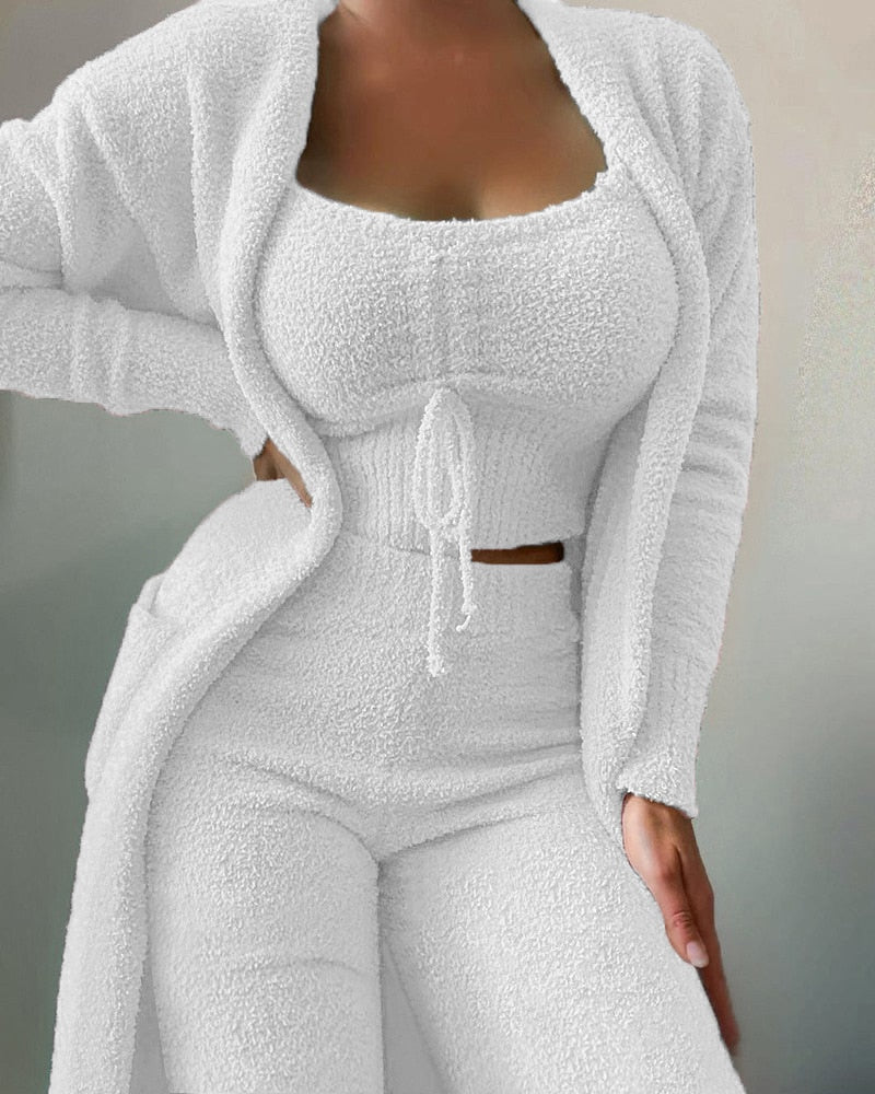 Luxe Fluwelen Pyjama Set Met Crop Top En Lange Broek