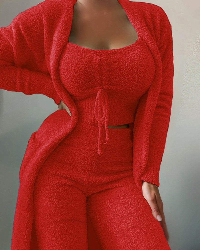 Luxe Fluwelen Pyjama Set Met Crop Top En Lange Broek