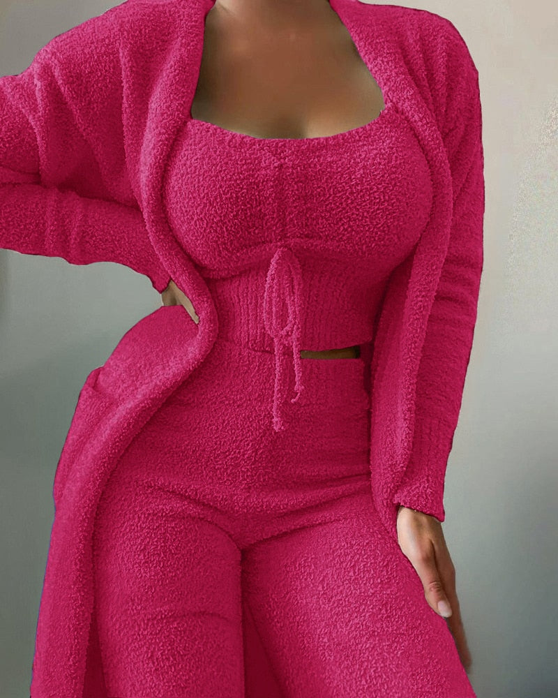 Luxe Fluwelen Pyjama Set Met Crop Top En Lange Broek