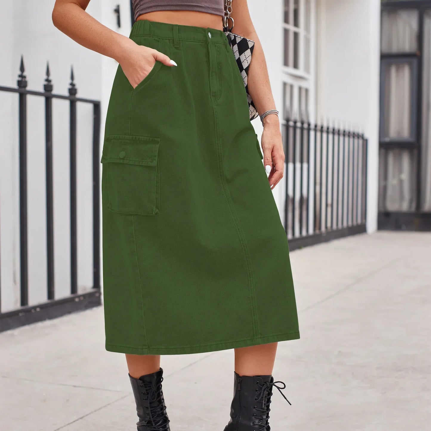 Elegante Rechte Knopen Split Retro Maxi Spijkerrok Stijlvol