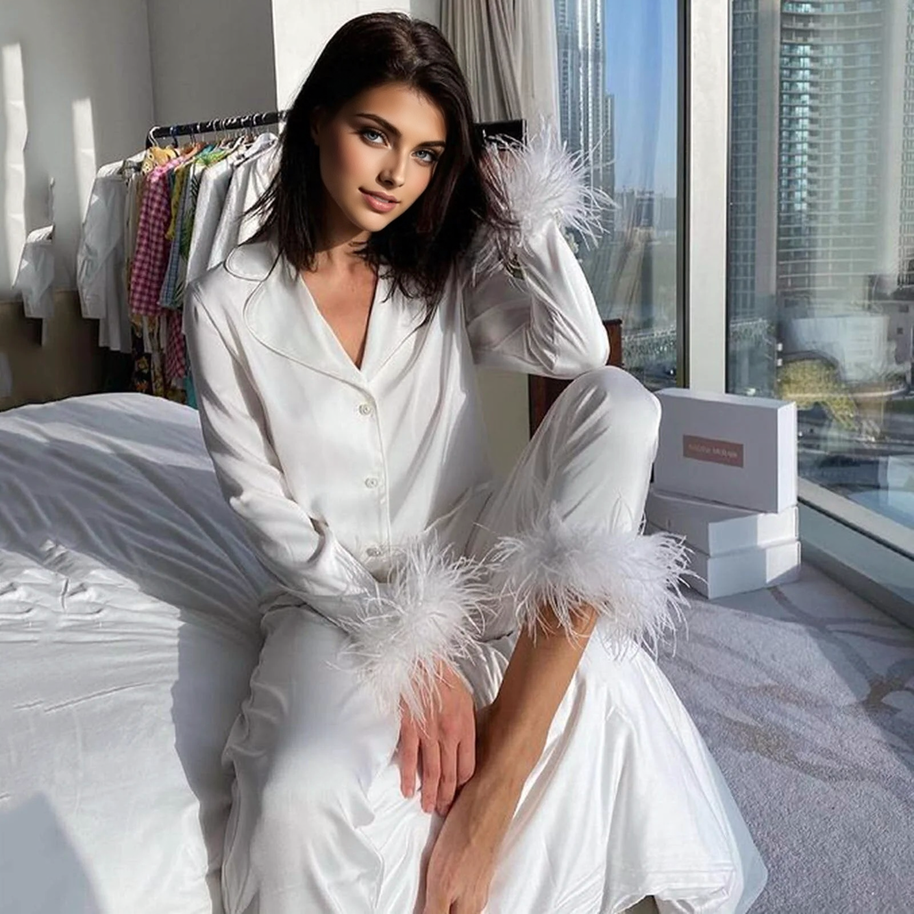 Stijlvolle Luxe Lange Mouwen Pyjama Set voor Dames