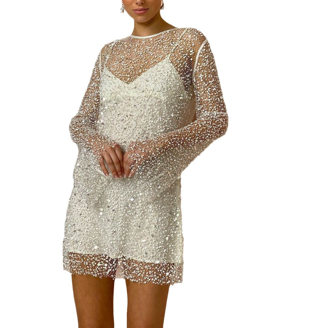 Elegante Beaded Doorzichtige Sling Jurk Set - 2-delig