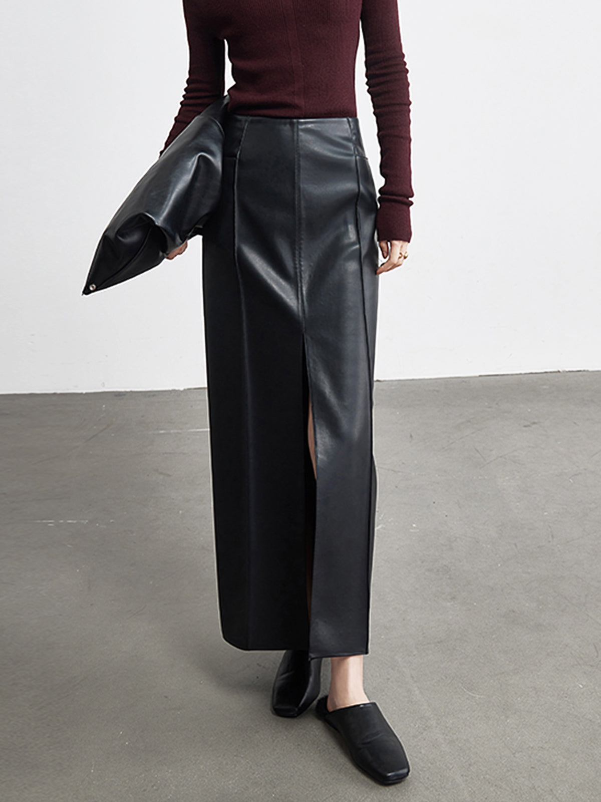 Luxe Leren Maxi Rok met Split voor Werk
