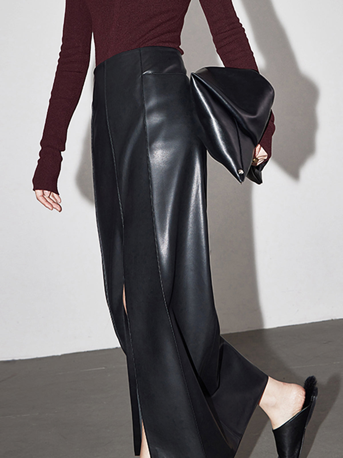 Luxe Leren Maxi Rok met Split voor Werk