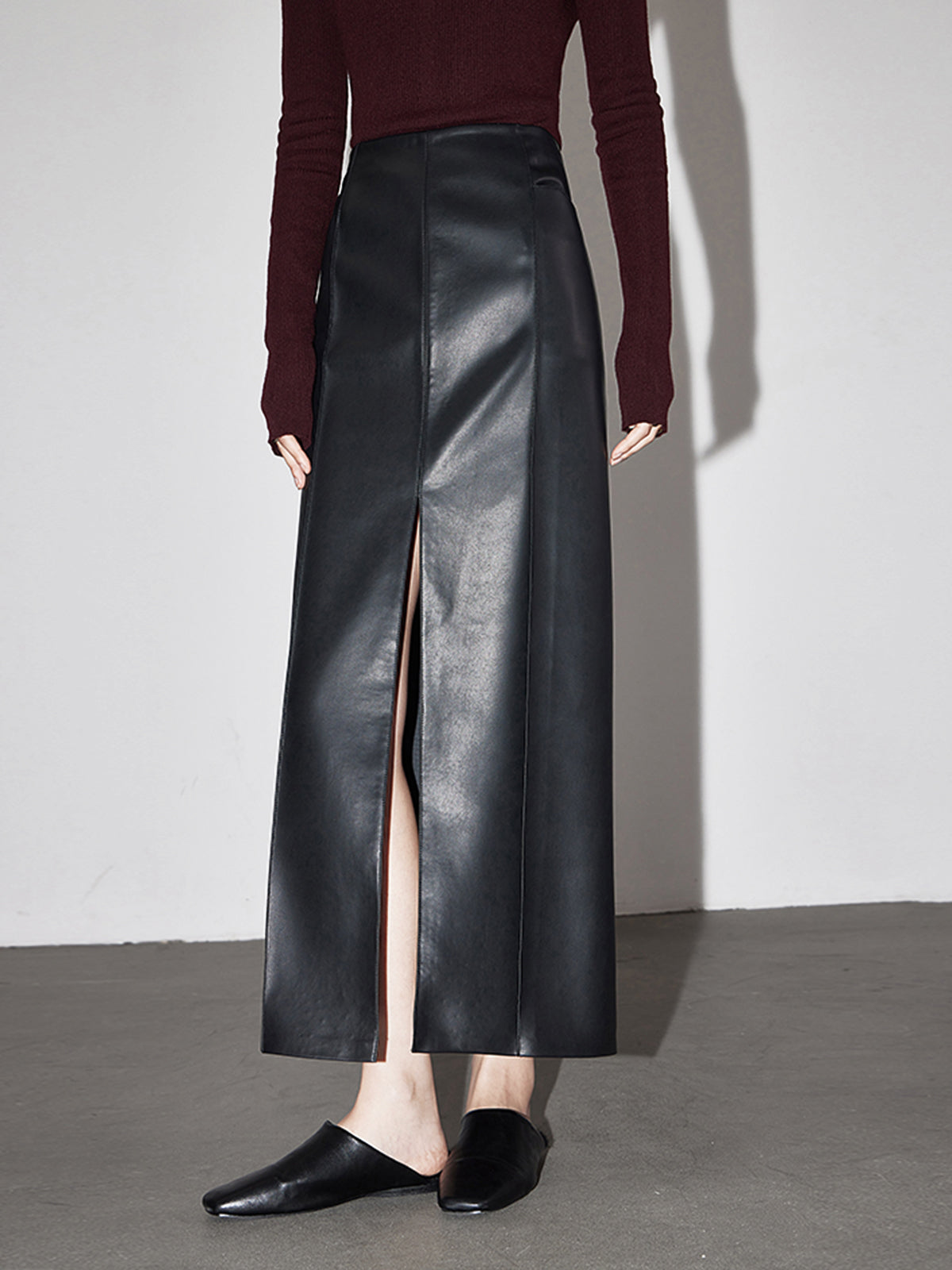 Luxe Leren Maxi Rok met Split voor Werk