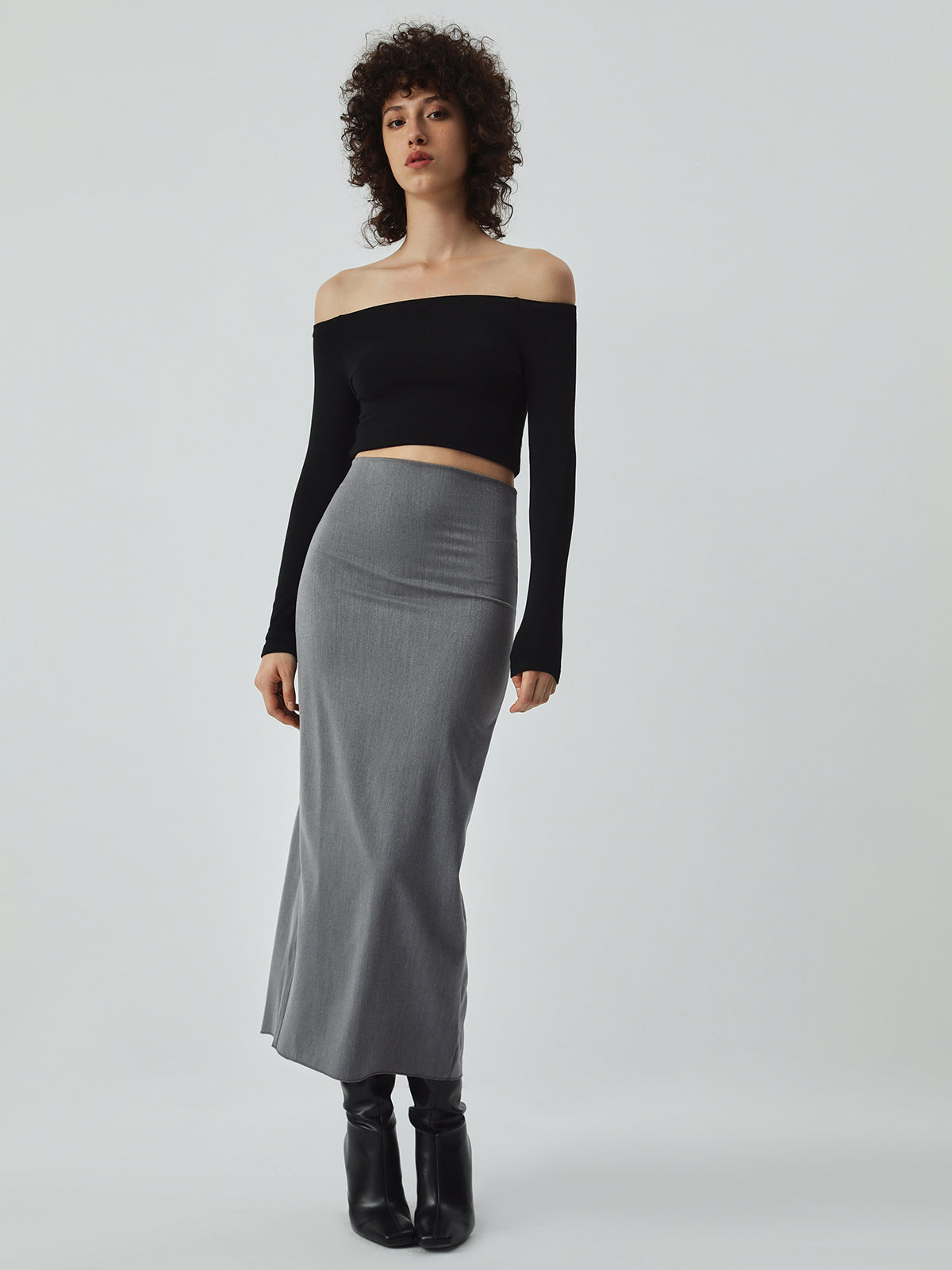 Modieuze Hoge Taille Vloeiende Midi Rok met Split