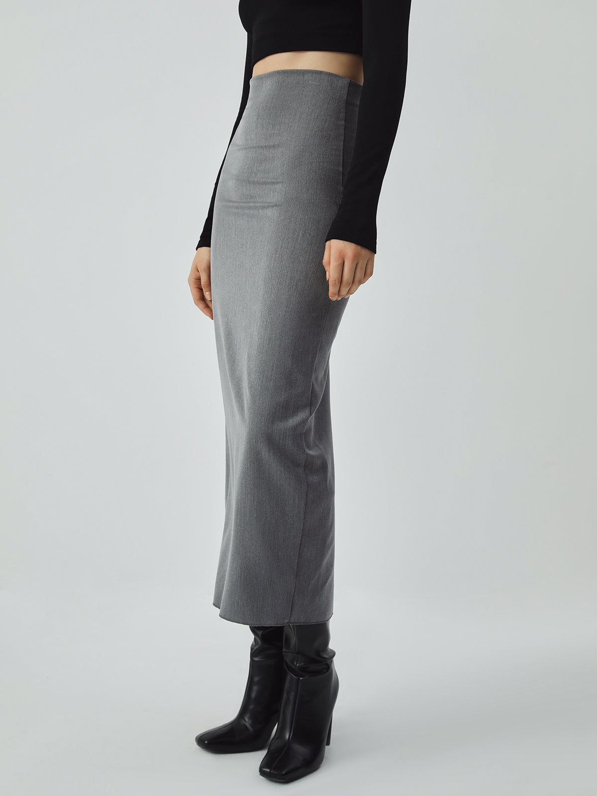Modieuze Hoge Taille Vloeiende Midi Rok met Split