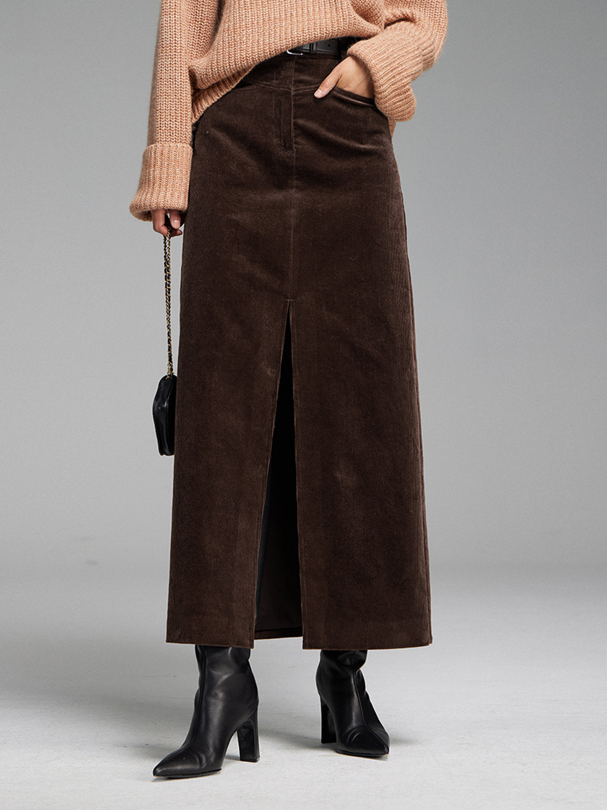 Maxi Rok Met Zakjes Van Corduroy En Split