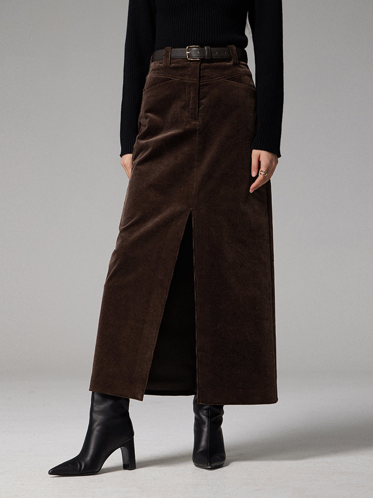 Maxi Rok Met Zakjes Van Corduroy En Split