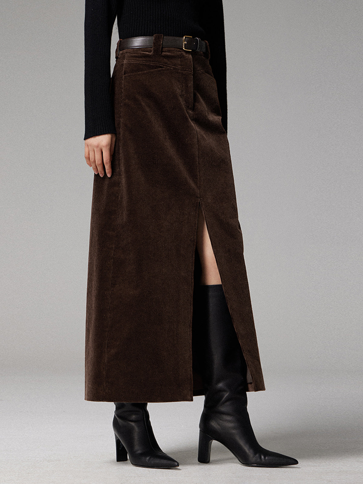 Maxi Rok Met Zakjes Van Corduroy En Split