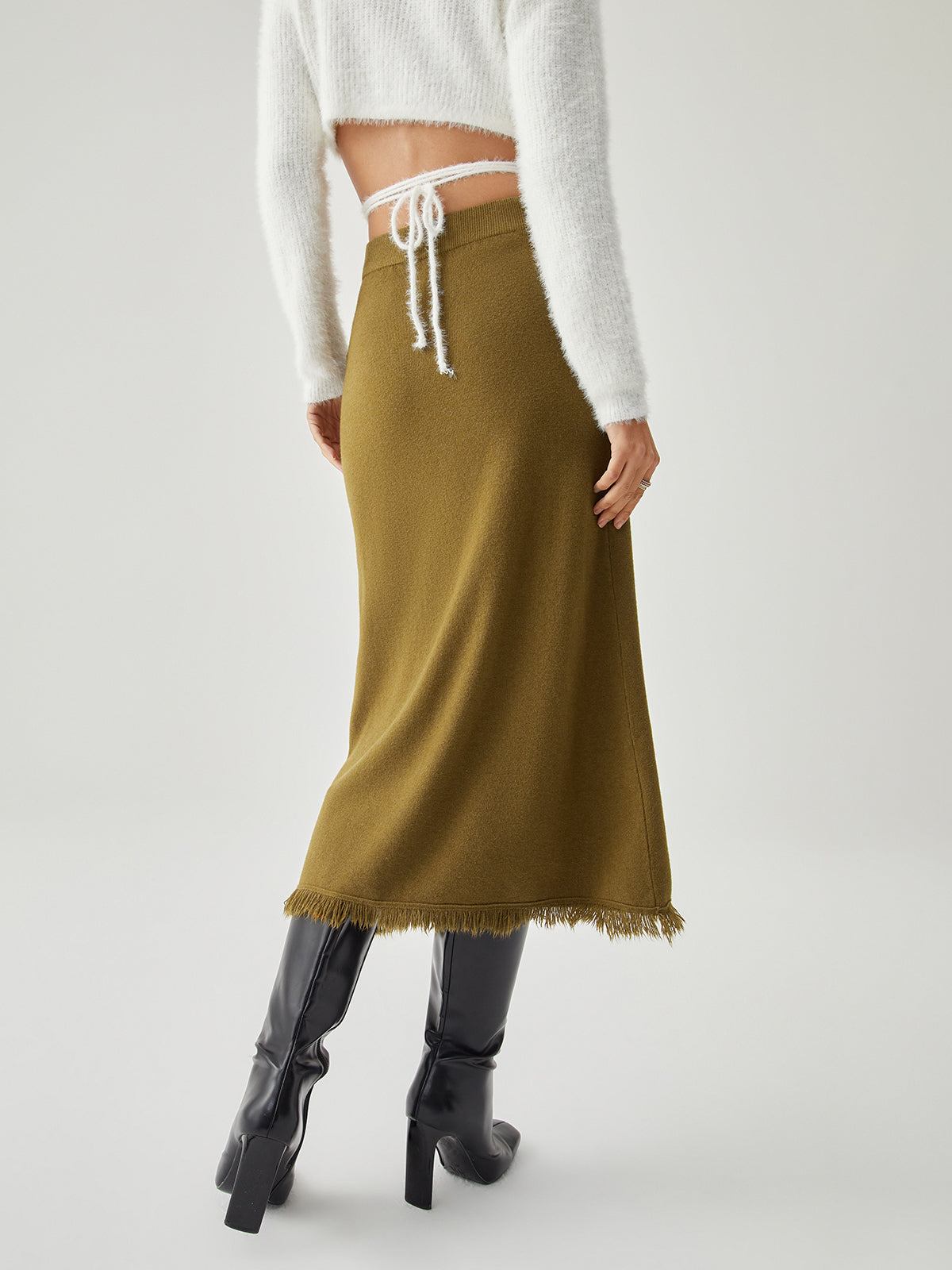 Raw Hem Hoge Trendy Taille Midi Tricot Rok Stijlvol