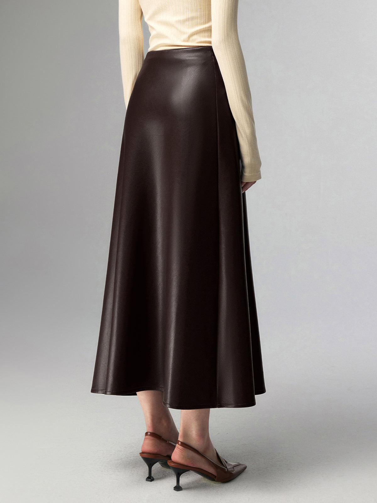 Plissé Nep Leren Midi Rok voor Elegante Stijl