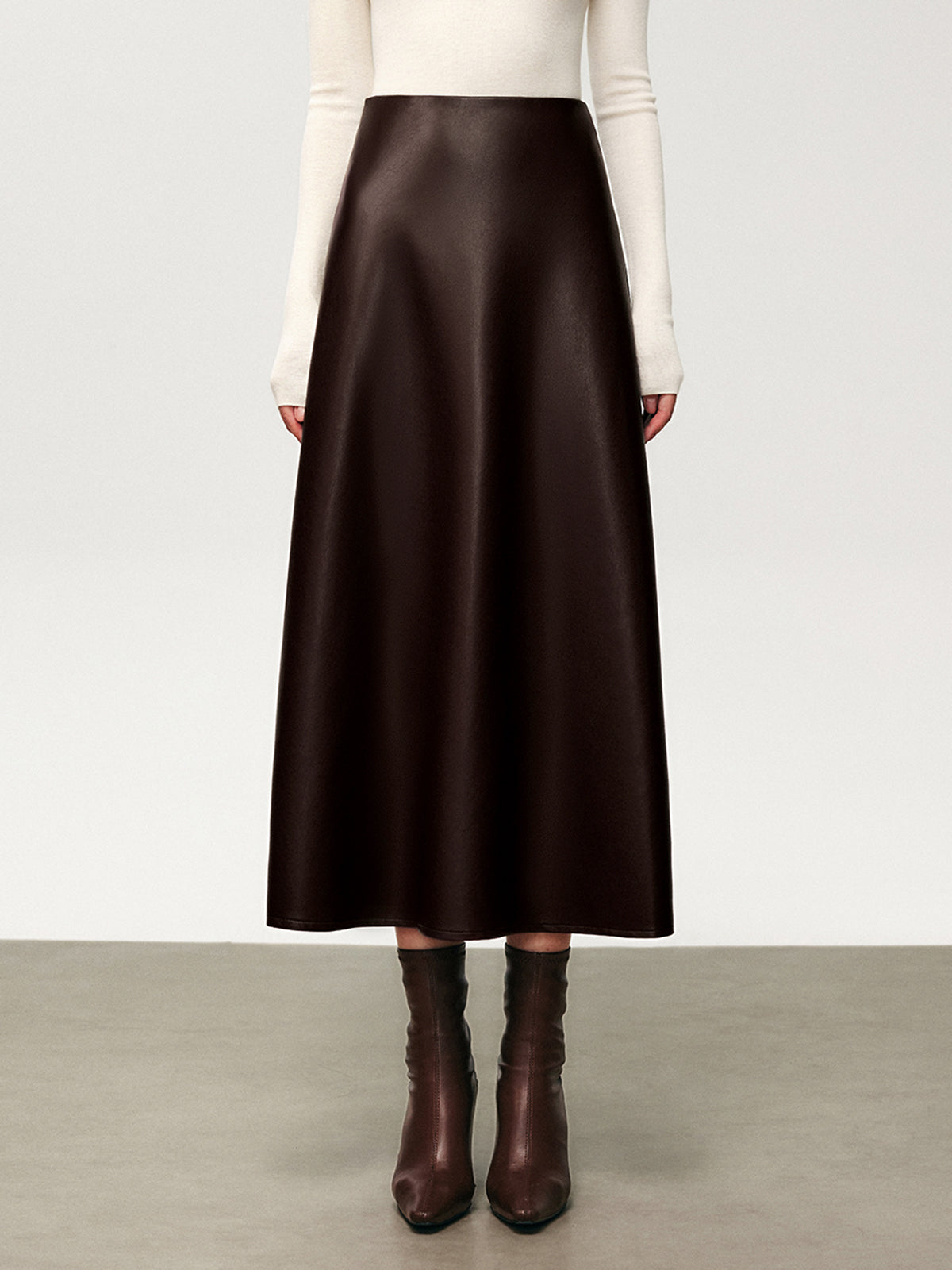 Plissé Nep Leren Midi Rok voor Elegante Stijl