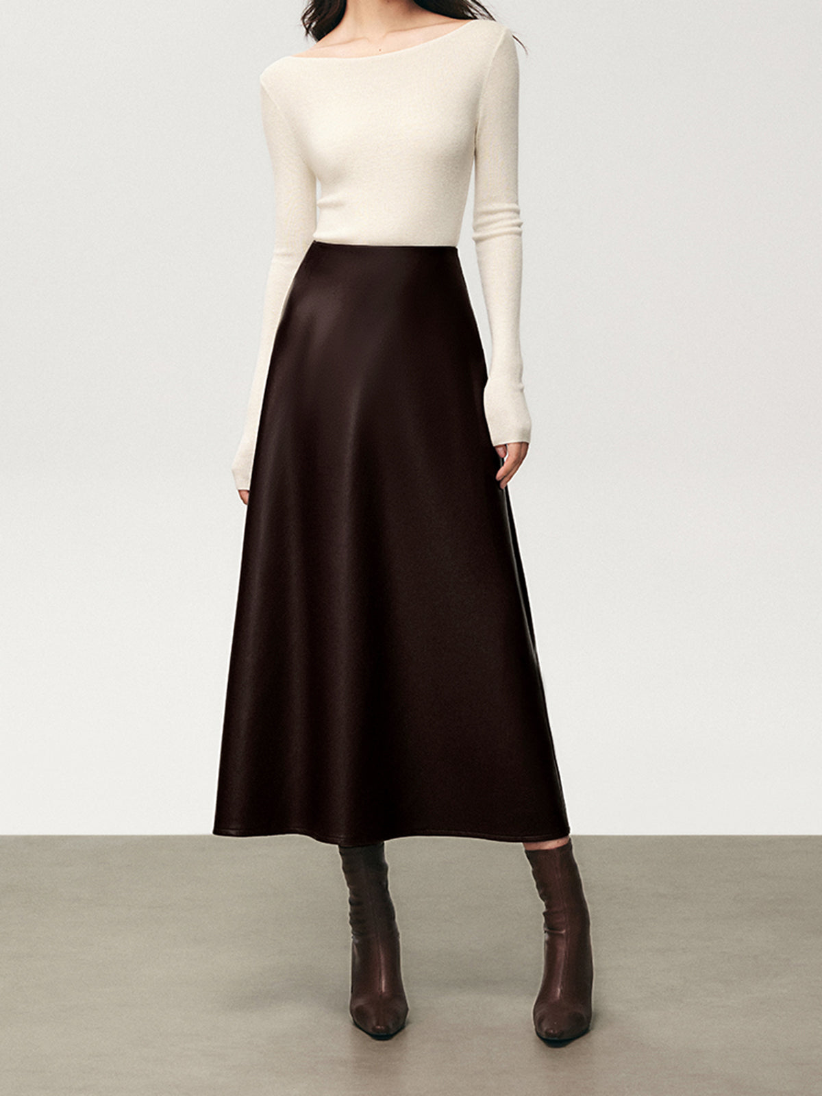 Plissé Nep Leren Midi Rok voor Elegante Stijl