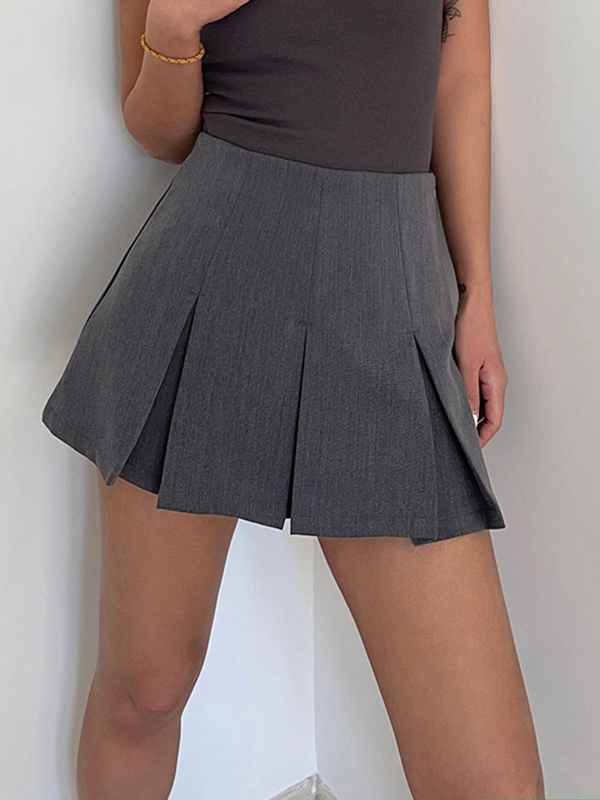 Casual Plissé Mini Skort met Stijlvolle Zoom