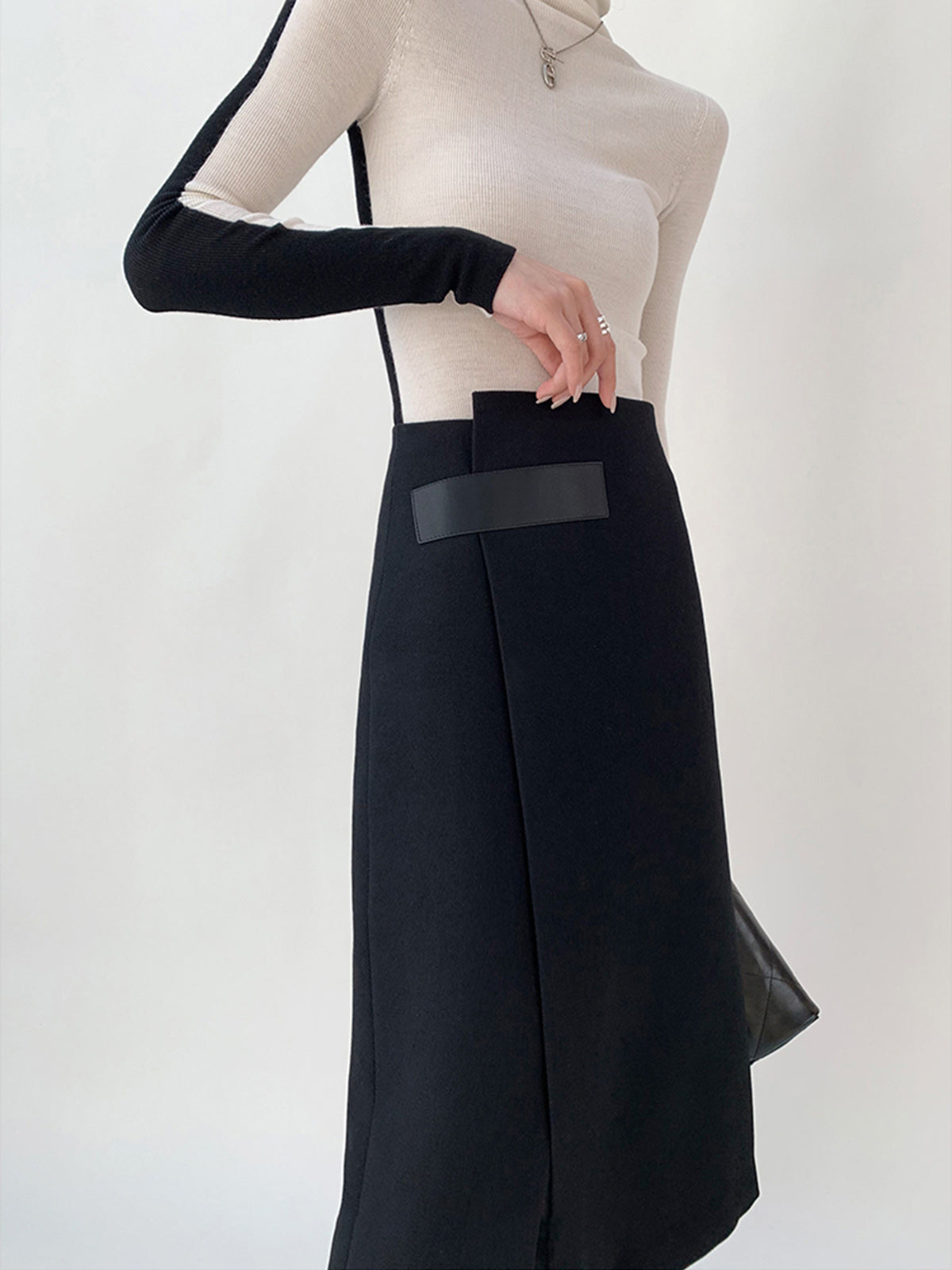 Hoge Taille Tweed Modieuze Asymmetrische Midi Rok