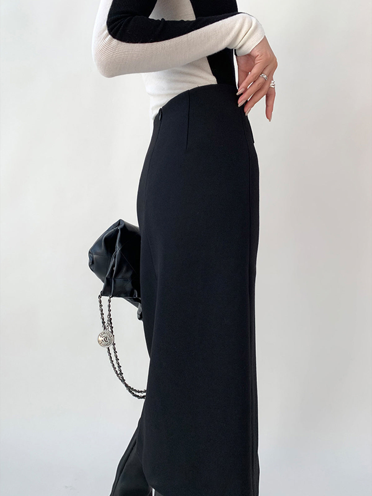 Hoge Taille Tweed Modieuze Asymmetrische Midi Rok