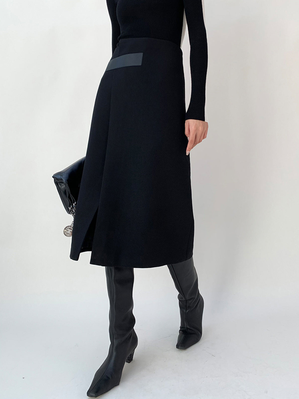 Hoge Taille Tweed Modieuze Asymmetrische Midi Rok