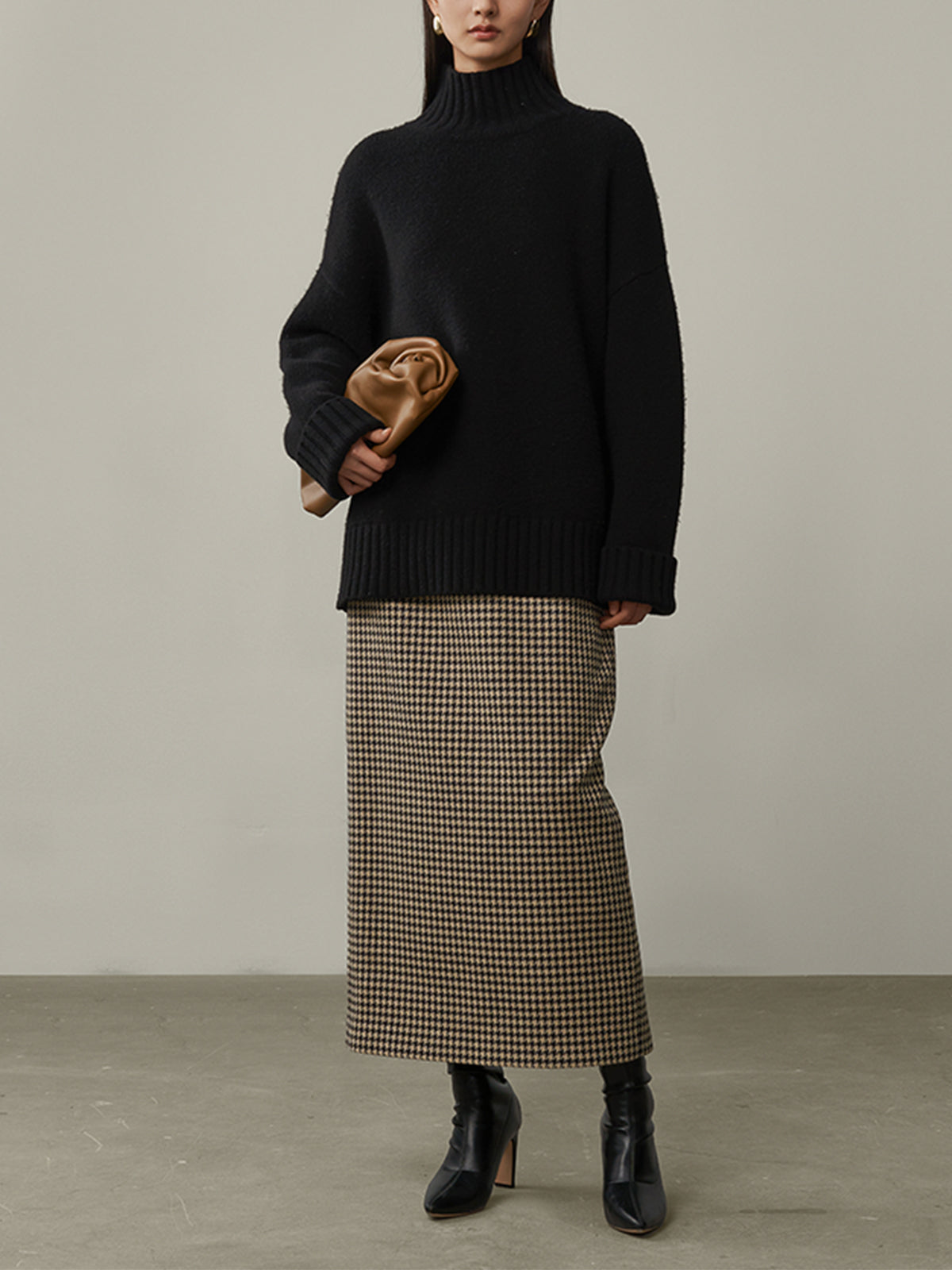 Stijlvolle Hoge Taille Houndstooth Midi Rok