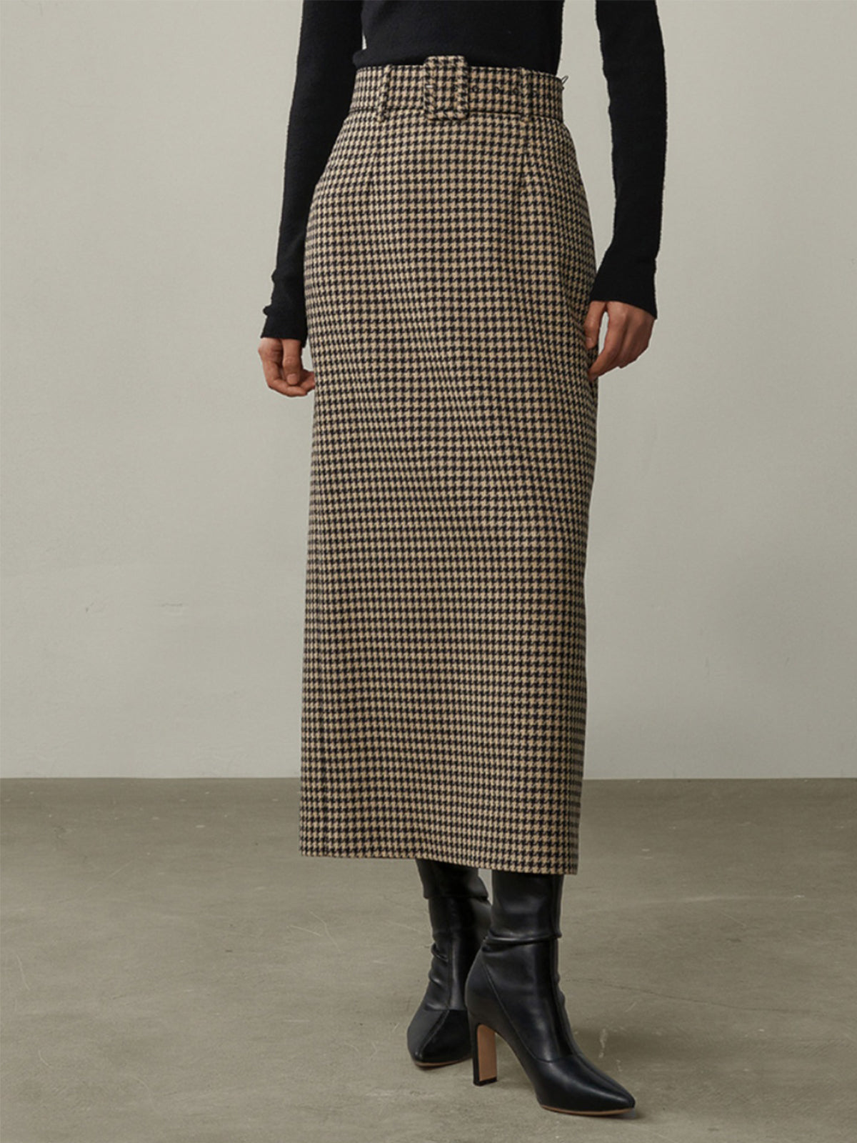 Stijlvolle Hoge Taille Houndstooth Midi Rok