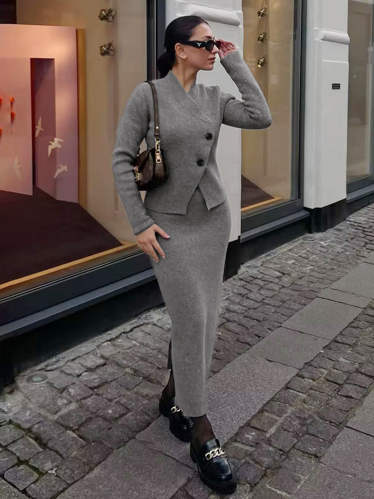 Trendy Maxi Sweater Rok met Split voor Comfortabele Stijl