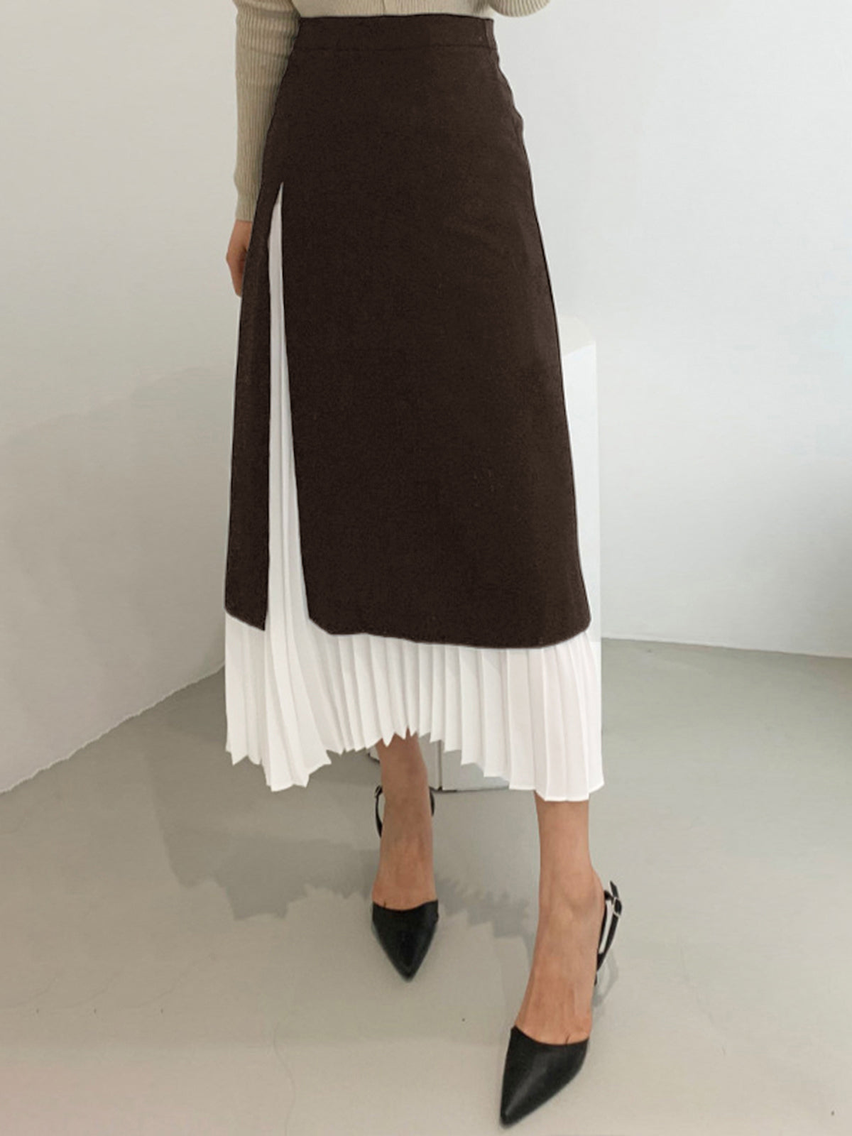 Tweekleurige Elegante Plissé Lange Rok voor Vrouwen