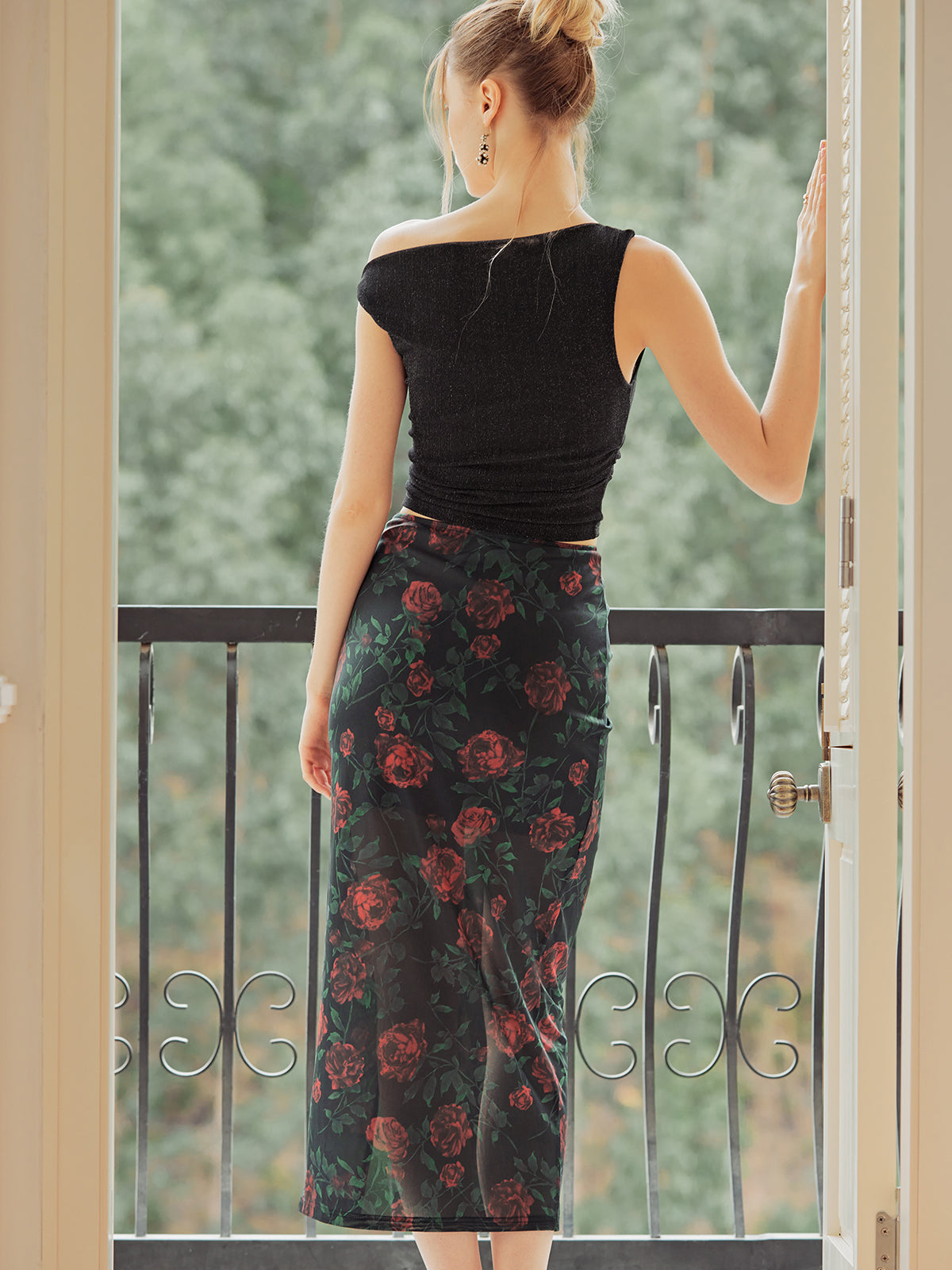 Vintage Rozen Tuin Trendy Split Maxi Rok Stijlvol