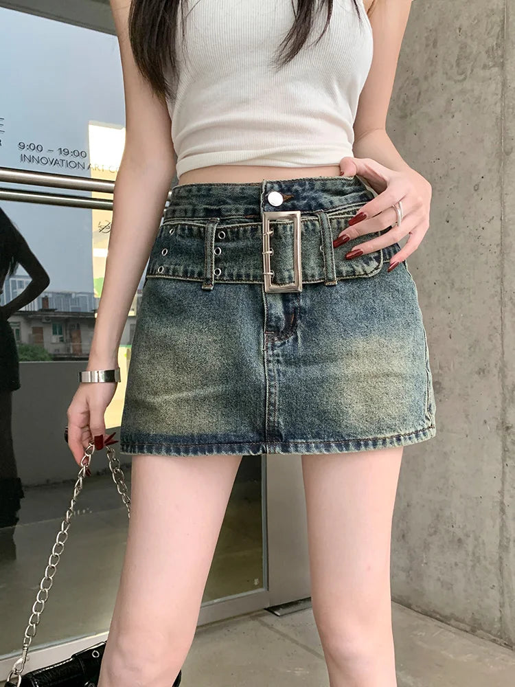 American Retro Denim Streetwear Korte Rok Modieus Design