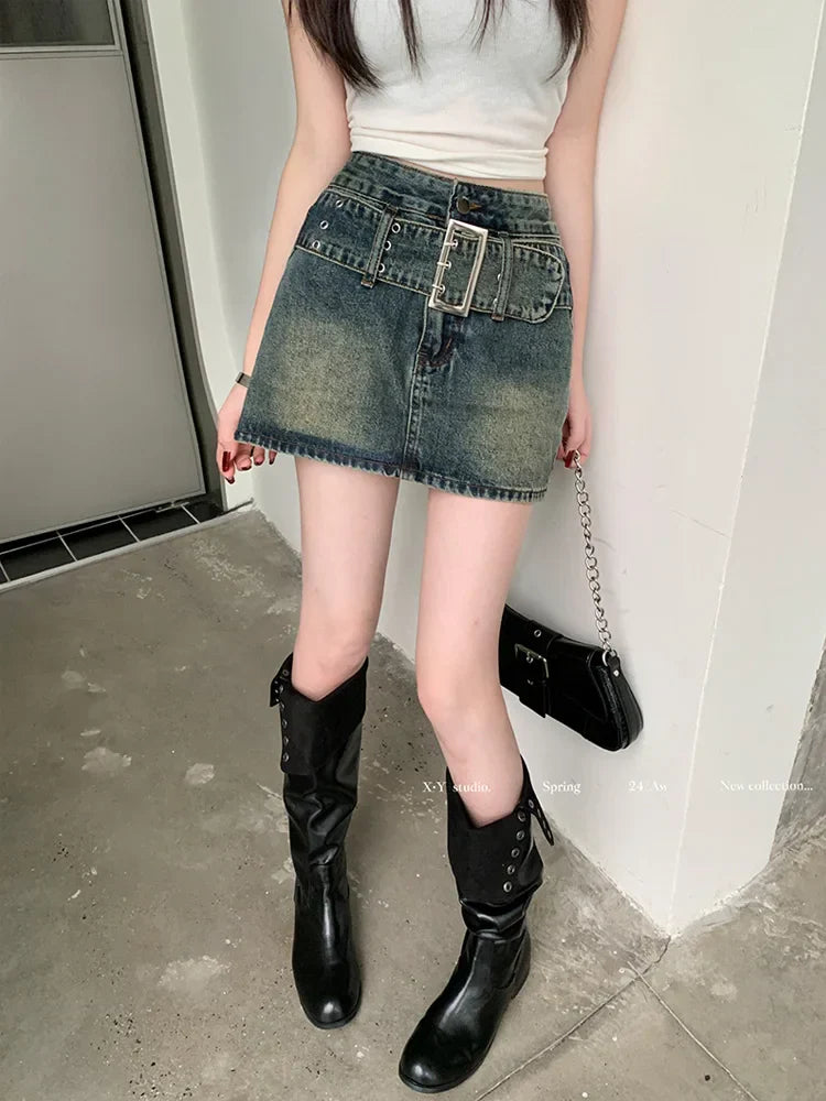 American Retro Denim Streetwear Korte Rok Modieus Design