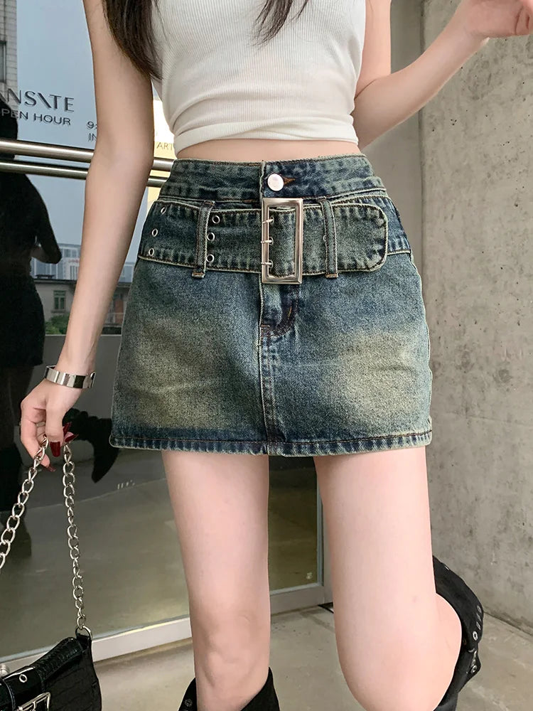 American Retro Denim Streetwear Korte Rok Modieus Design