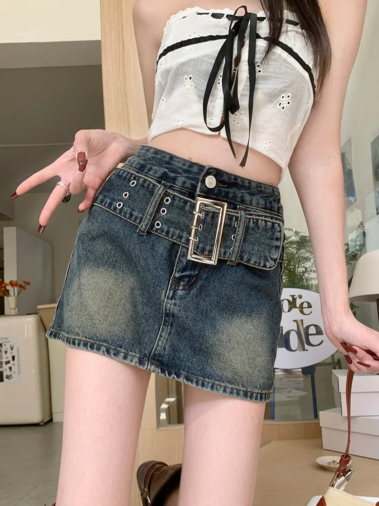 American Retro Denim Streetwear Korte Rok Modieus Design