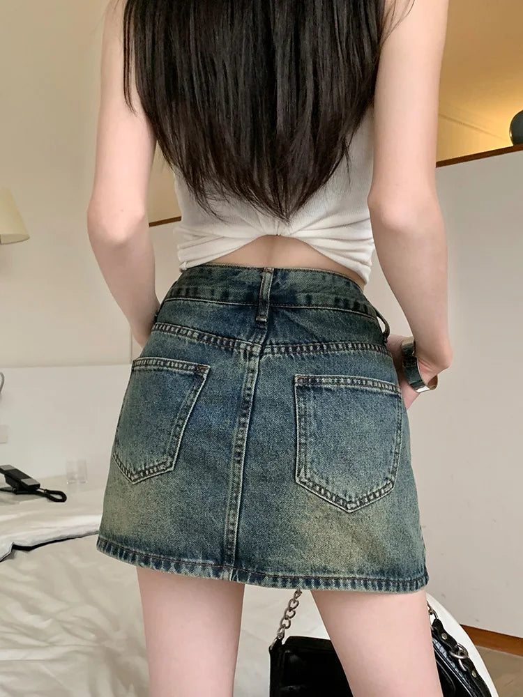 American Retro Denim Streetwear Korte Rok Modieus Design