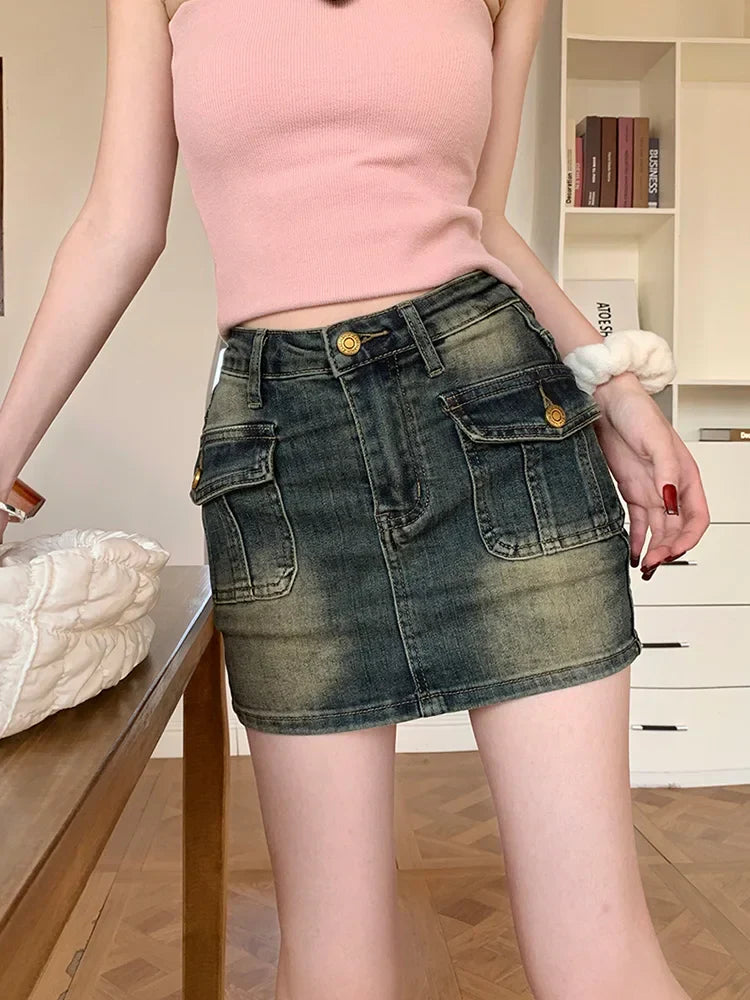 Amerikaanse Retro Denim Mini Rok voor een Stijlvolle Look