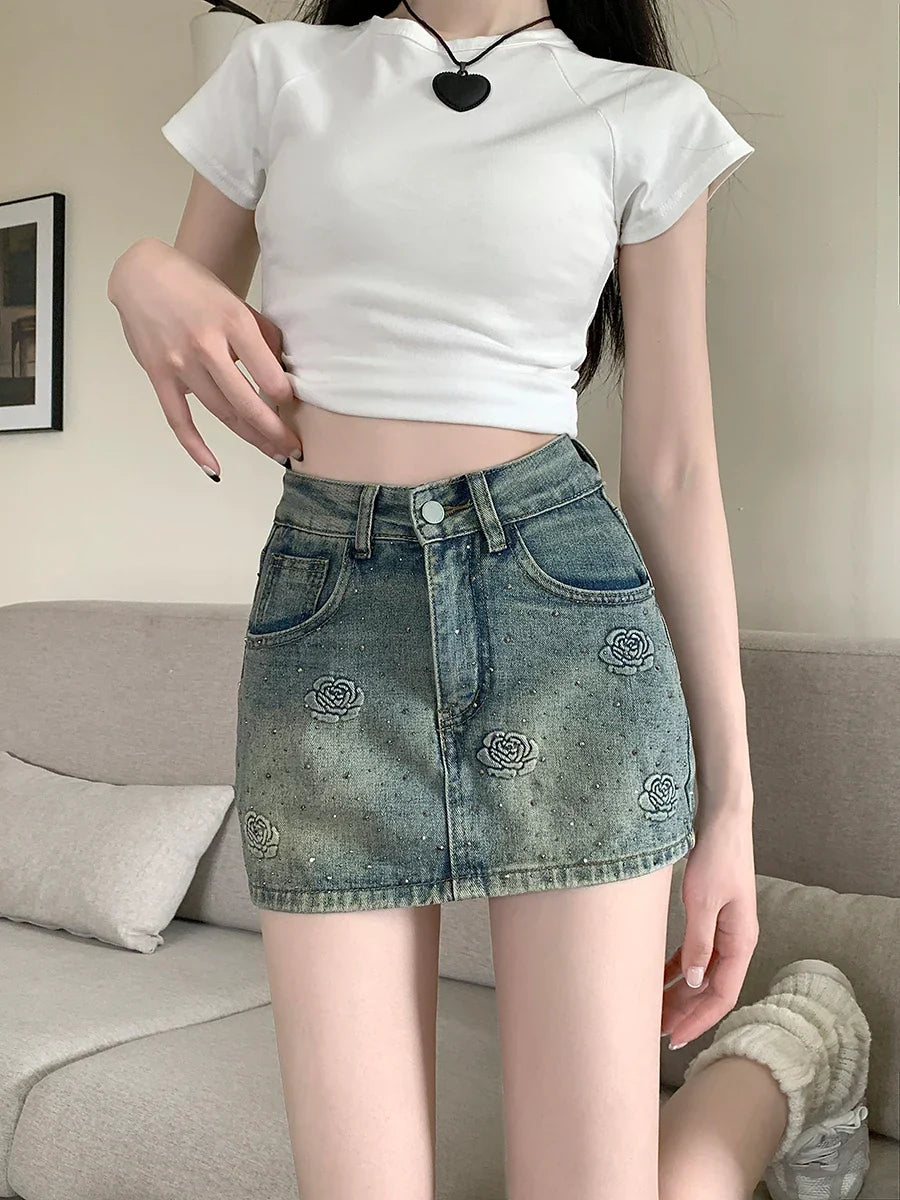 Hot Diamond Bloemen Vintage Hoge Taille Korte Rok Stijlvol