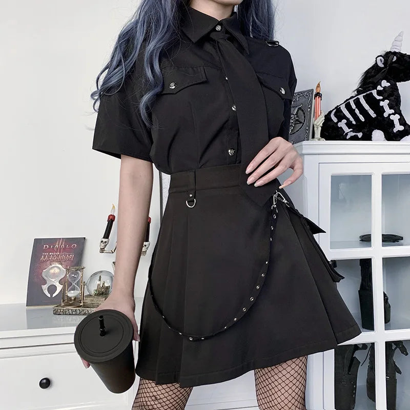 Zwarte Harajuku Gothische Hoge Taille Bandage Mini Rok Stijlvol