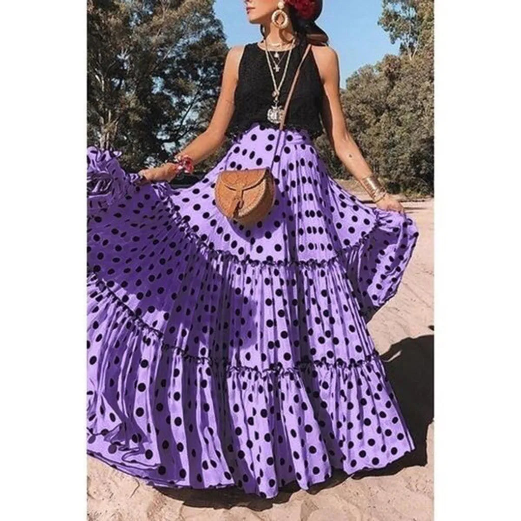 Stijlvolle Bohemian Maxi Rok met Dots - Perfect voor Elke Gelegenheid