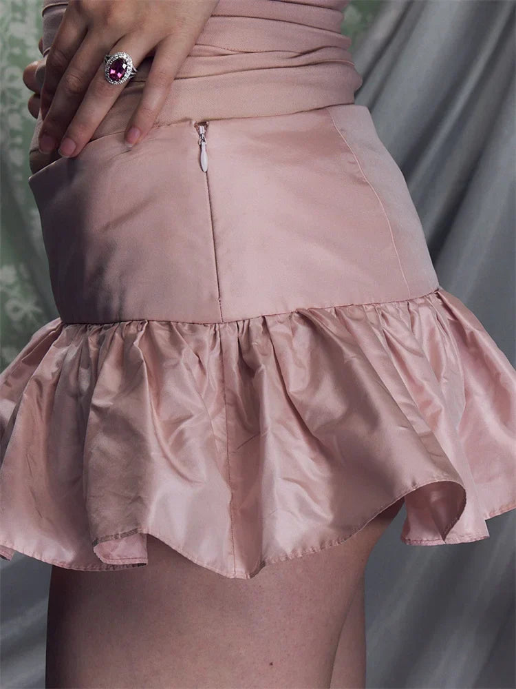 Retro Rimpel Mini Rok Met Lage Taille Voor Zomerfeest