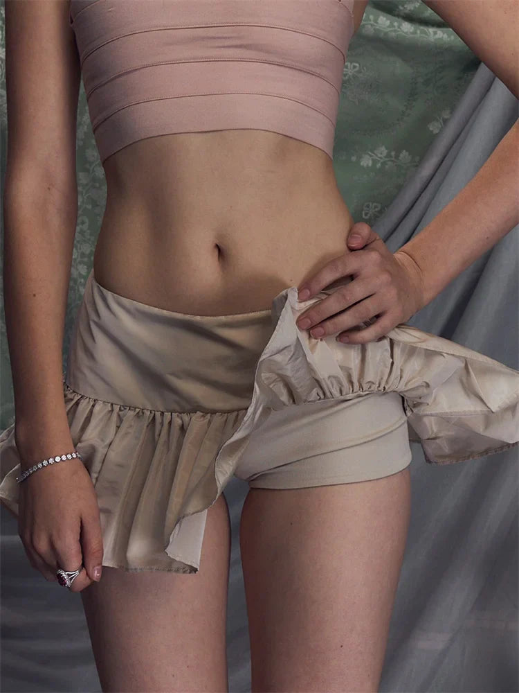 Retro Rimpel Mini Rok Met Lage Taille Voor Zomerfeest