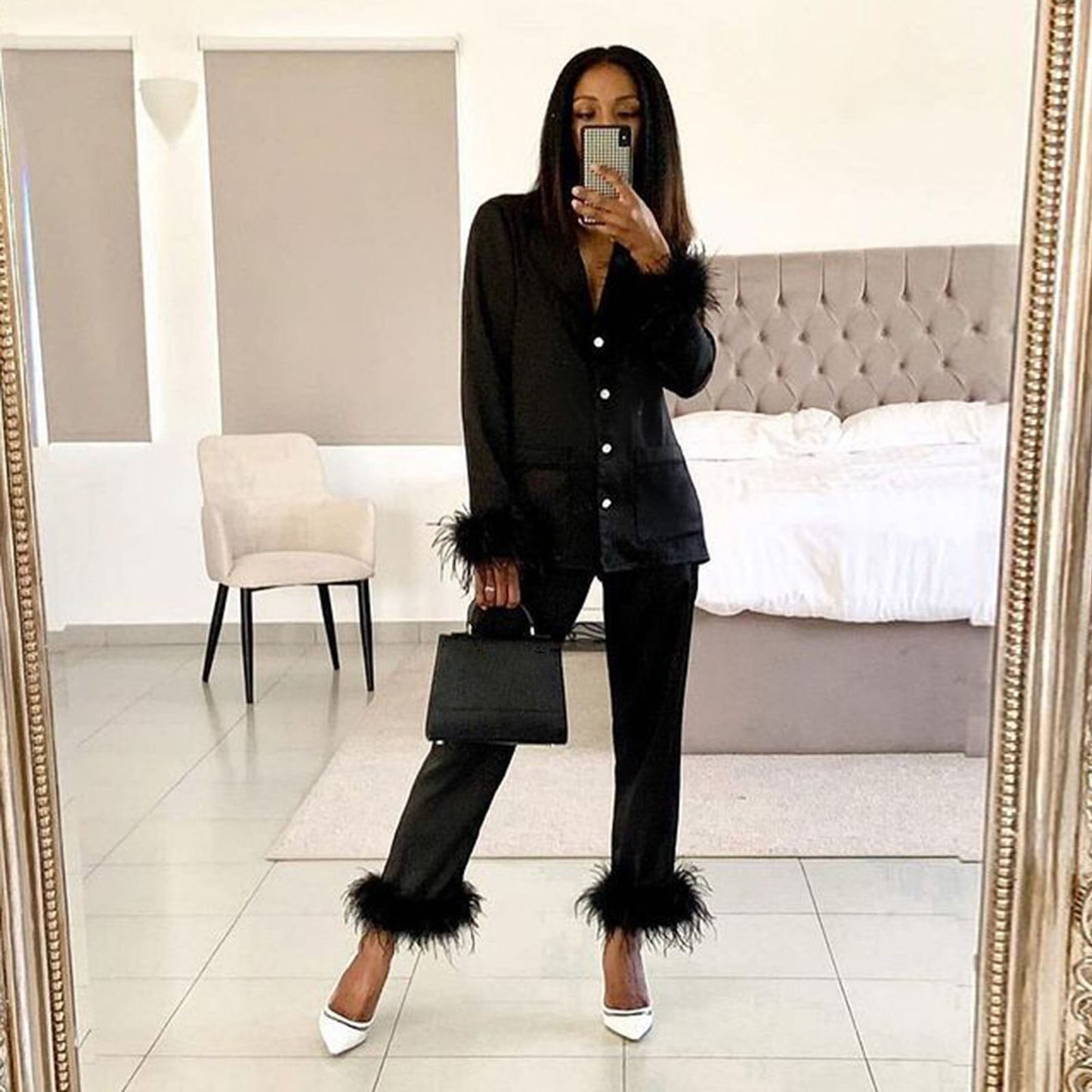 Stijlvolle Luxe Lange Mouwen Pyjama Set voor Dames
