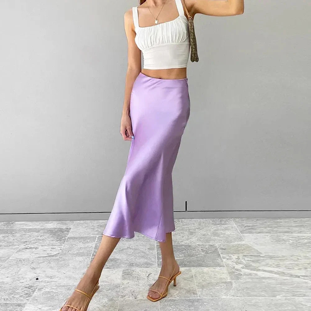 Elegante Satijnen Hoge Taille Rok voor Zaken