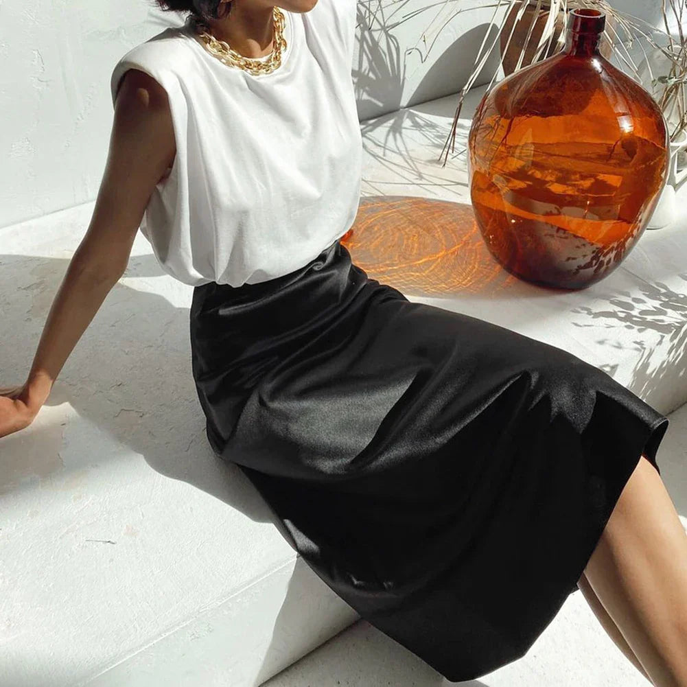 Elegante Satijnen Hoge Taille Rok voor Zaken