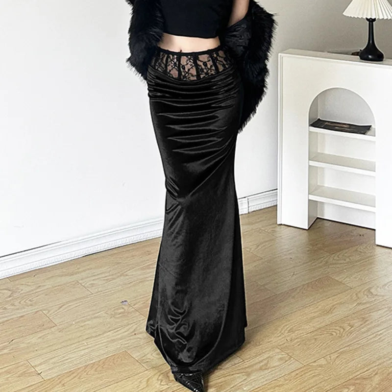 Gothische Lange Rok van Fluweel met Elegante Stijl