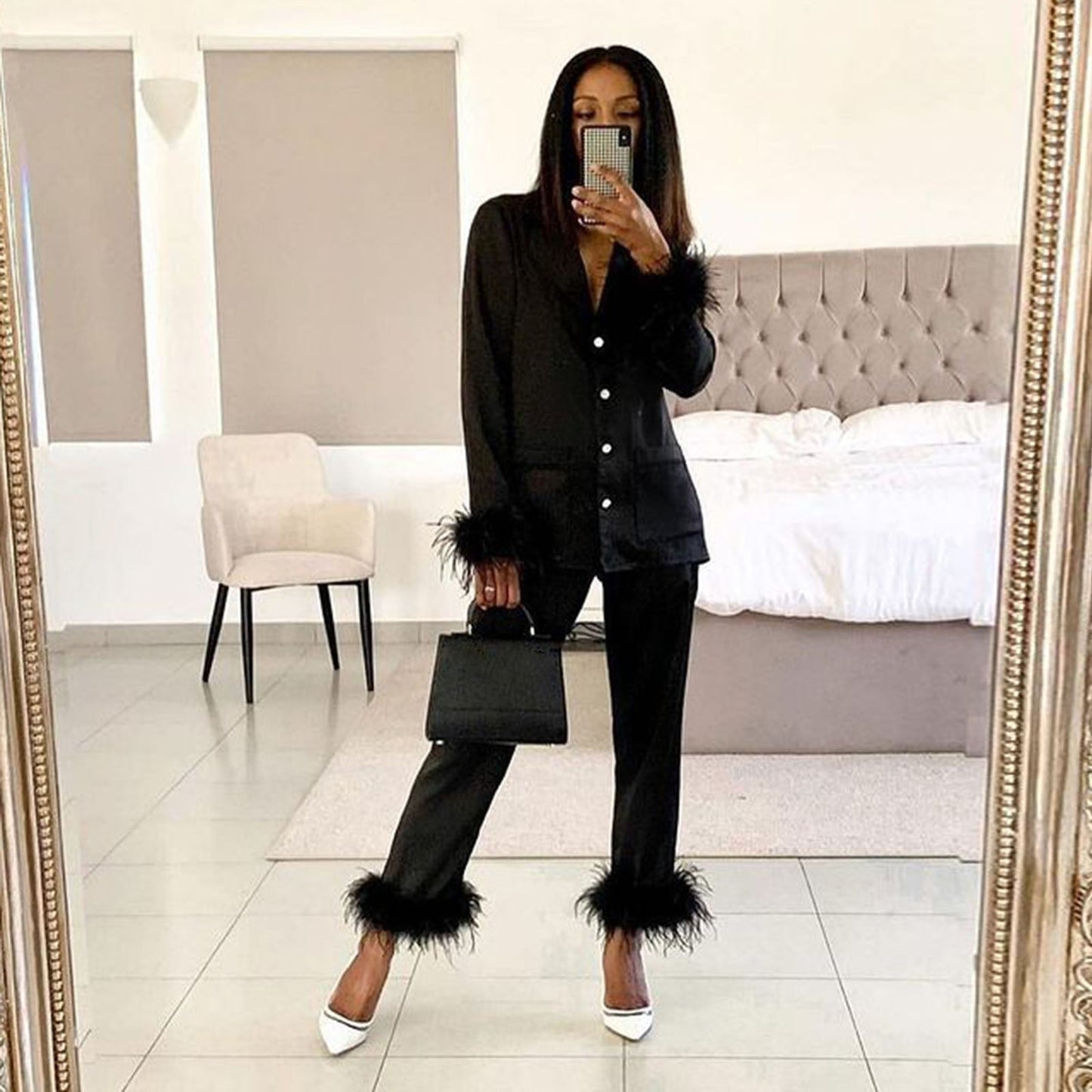 Stijlvolle Luxe Lange Mouwen Pyjama Set voor Dames