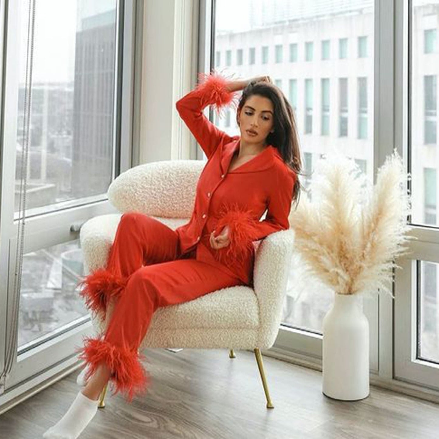 Stijlvolle Luxe Lange Mouwen Pyjama Set voor Dames