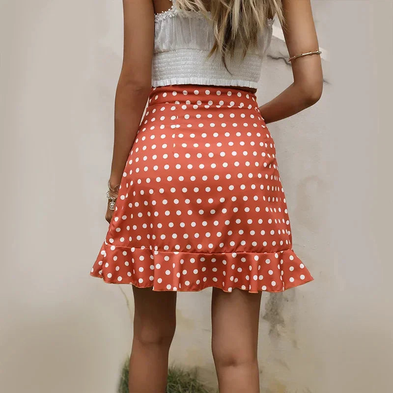 Stijlvolle Mini Rok met Multi Dot Print en Ruffles