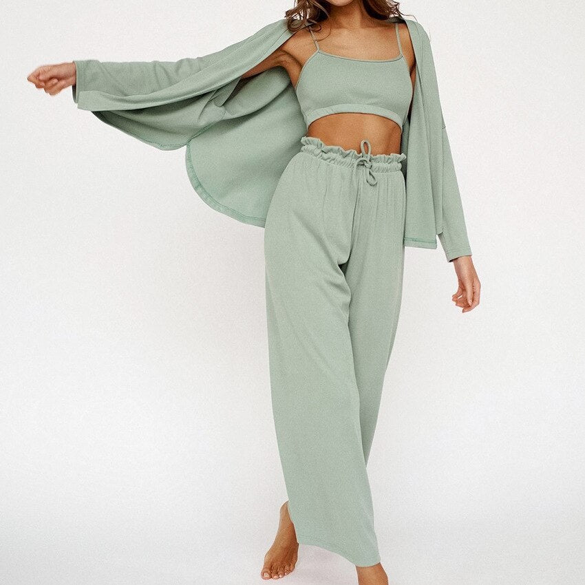 Gehaakt Casual Pyjama Set met Lange Mouwen en Comfortabel