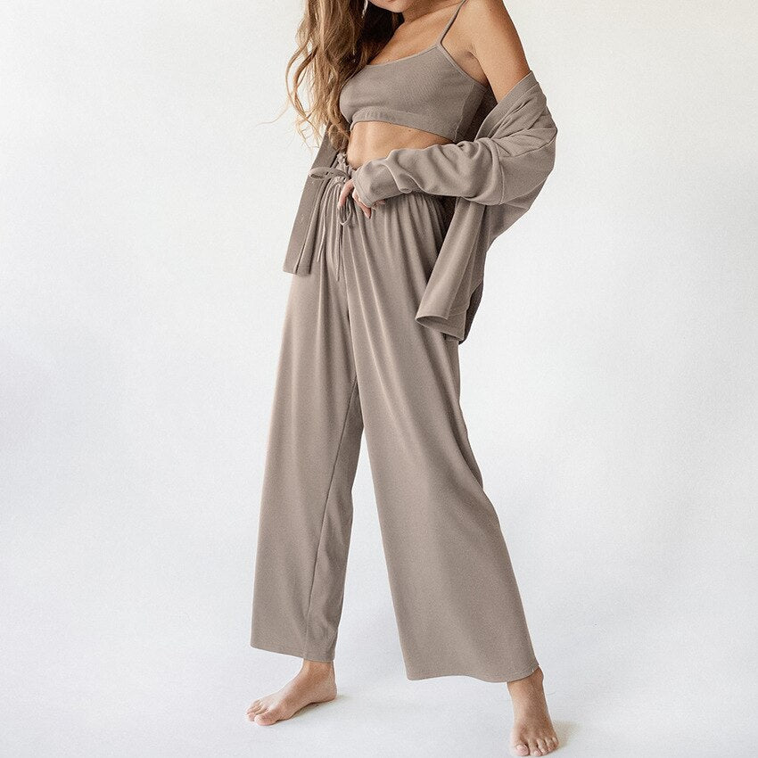 Gehaakt Casual Pyjama Set met Lange Mouwen en Comfortabel