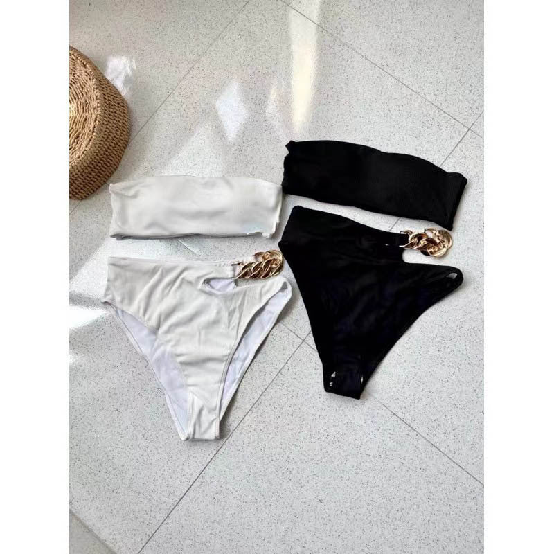 Witte Cut Out Bikini Onderkant Met Hoge Taille