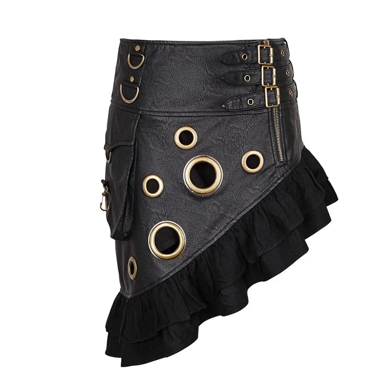 Stijlvolle Vintage Kilt Met Coarse-grain PU Leer